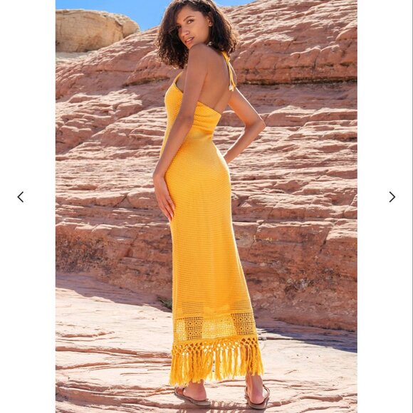 NWT‎ Cupshe Sunflower Halter-Neck Crochet Tassel Maxi Dress Size Medium - Picture 1 of 5
